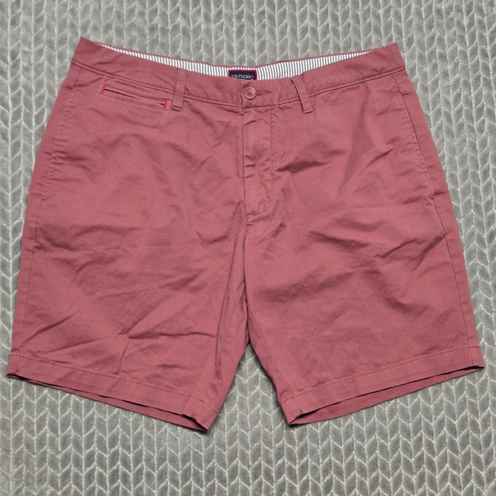 UNTUCKit St. Vincent Chino Shorts Mens 36 Pink Red Stretch 40500 Preppy
